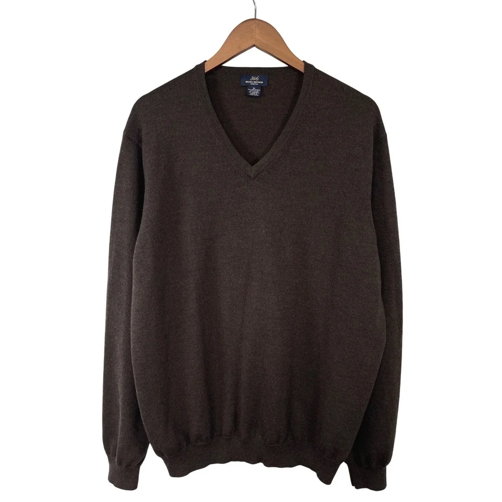 Brooks Brothers 346 Mens Merino Wool Blend V-Neck Sweater XL Brown Earthy Layers